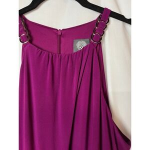Vince Camuto Jumpsuit Womens S Magenta Halter Neck Gold Ring Belted Wide Leg NEW